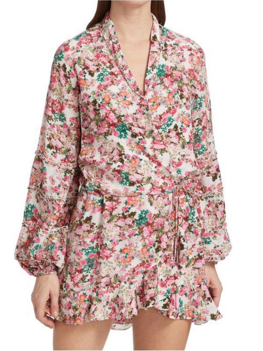 Rococo Sand Vie Floral Wrap Mini Dress NWT Size L Boho Luxe Neiman Marcus $368